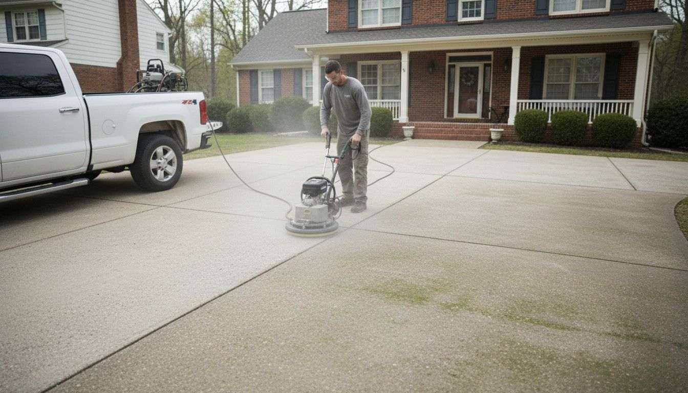 Pressure washing a concrete driveway in Boise