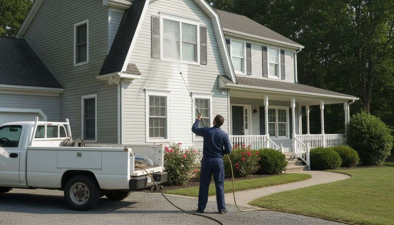 Soft washing a house exterior in Boise
